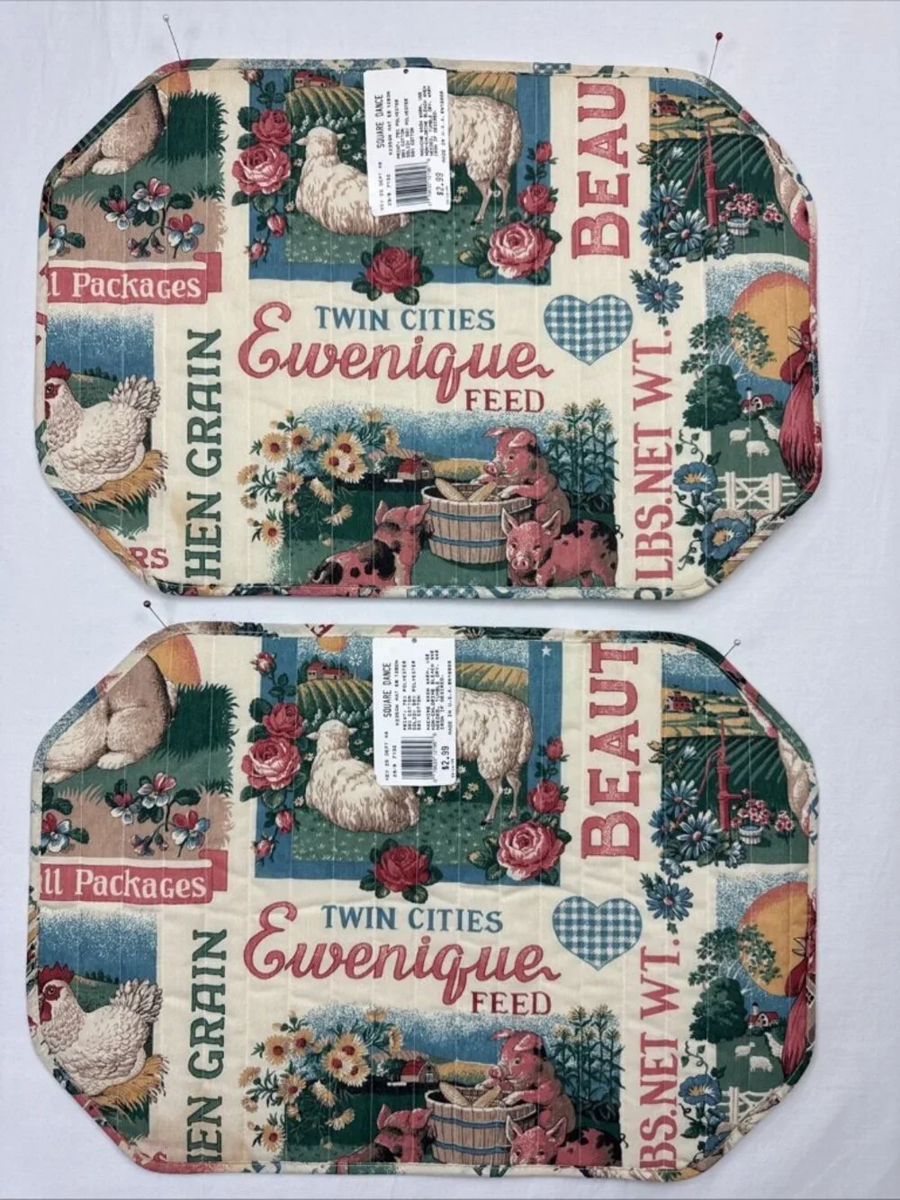 (6) Vtg 1995 Sharon Kessler Square Dance Placemats country barnyard animals farm